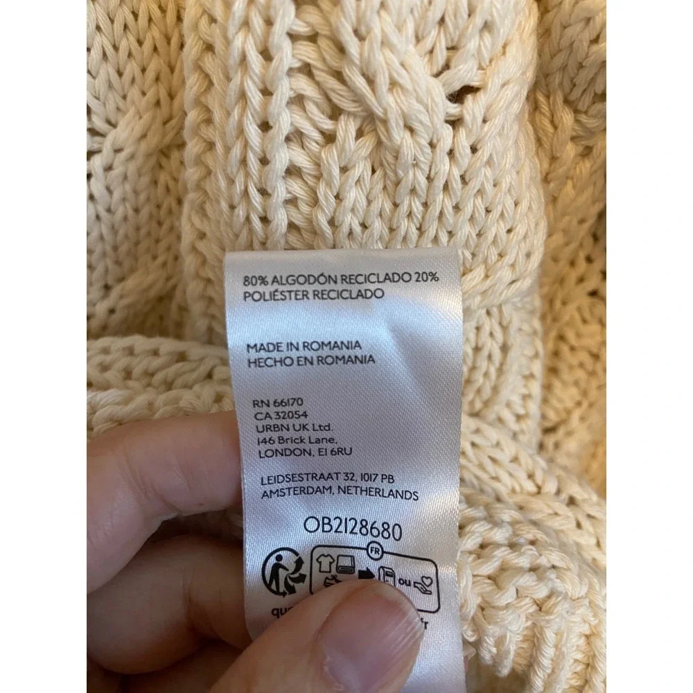 Pilcro Anthropologie Cream Cable Knit Turtleneck Sweater XL Chunky